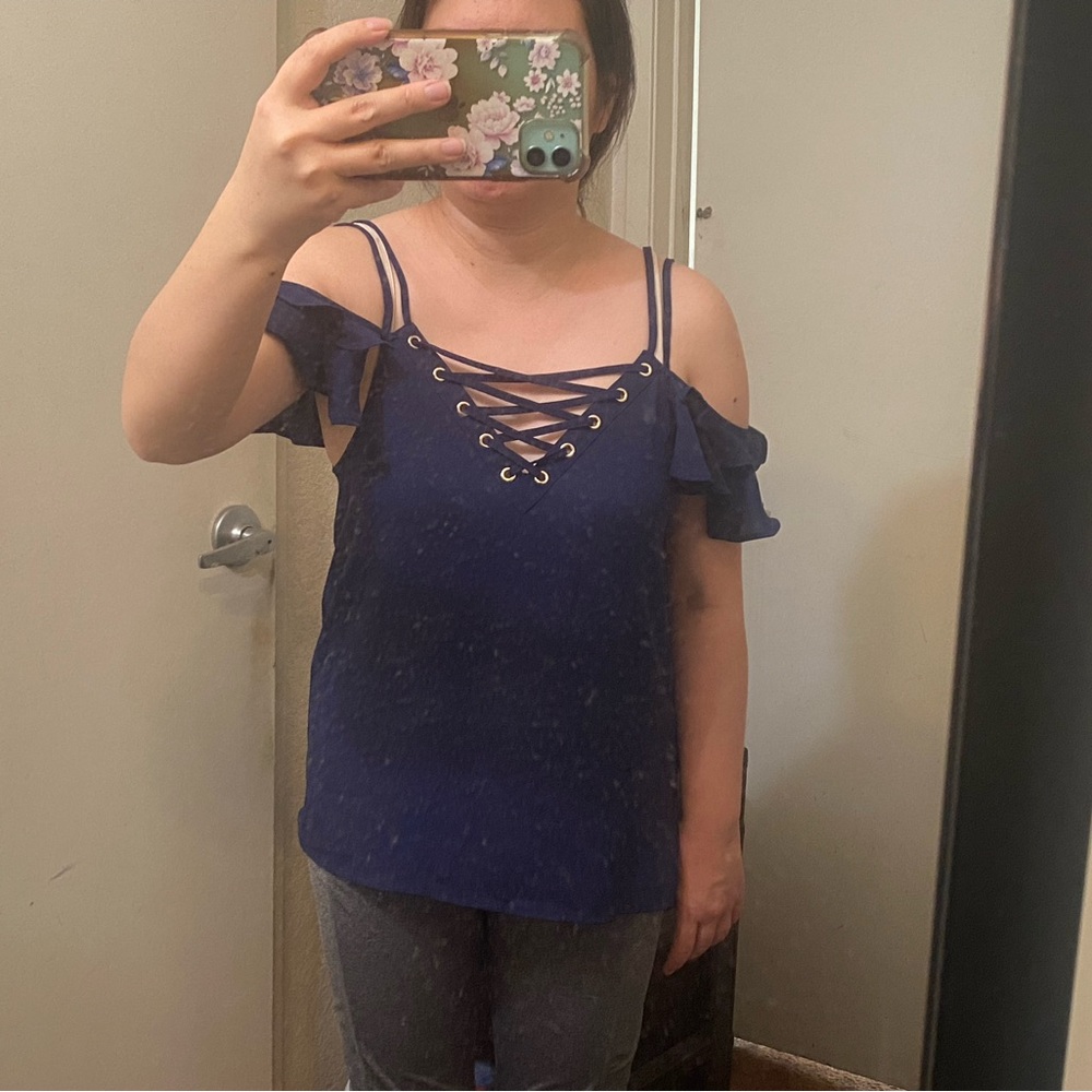 Express Blue Cold Shoulder Tank Top